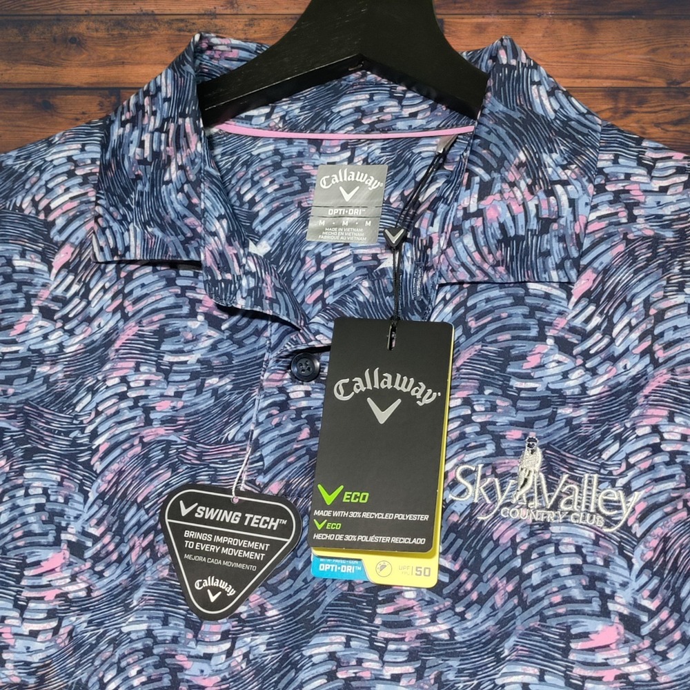 Callaway Swing Tech Golf Polo Shirt Mens Medium Sky Valley Country Club Colorful